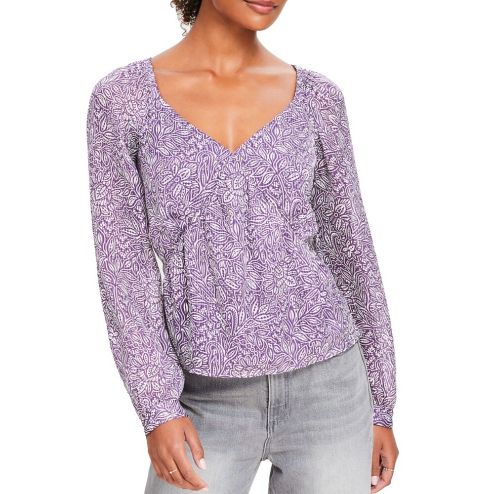 LOFT Women's Tulip Striped Sweetheart Neck Blouse Lined Size S French Violet